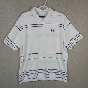 Under Armour Playoff 2.0 Golf Polo Shirt Mens XL Tee White Striped Short Sleeve